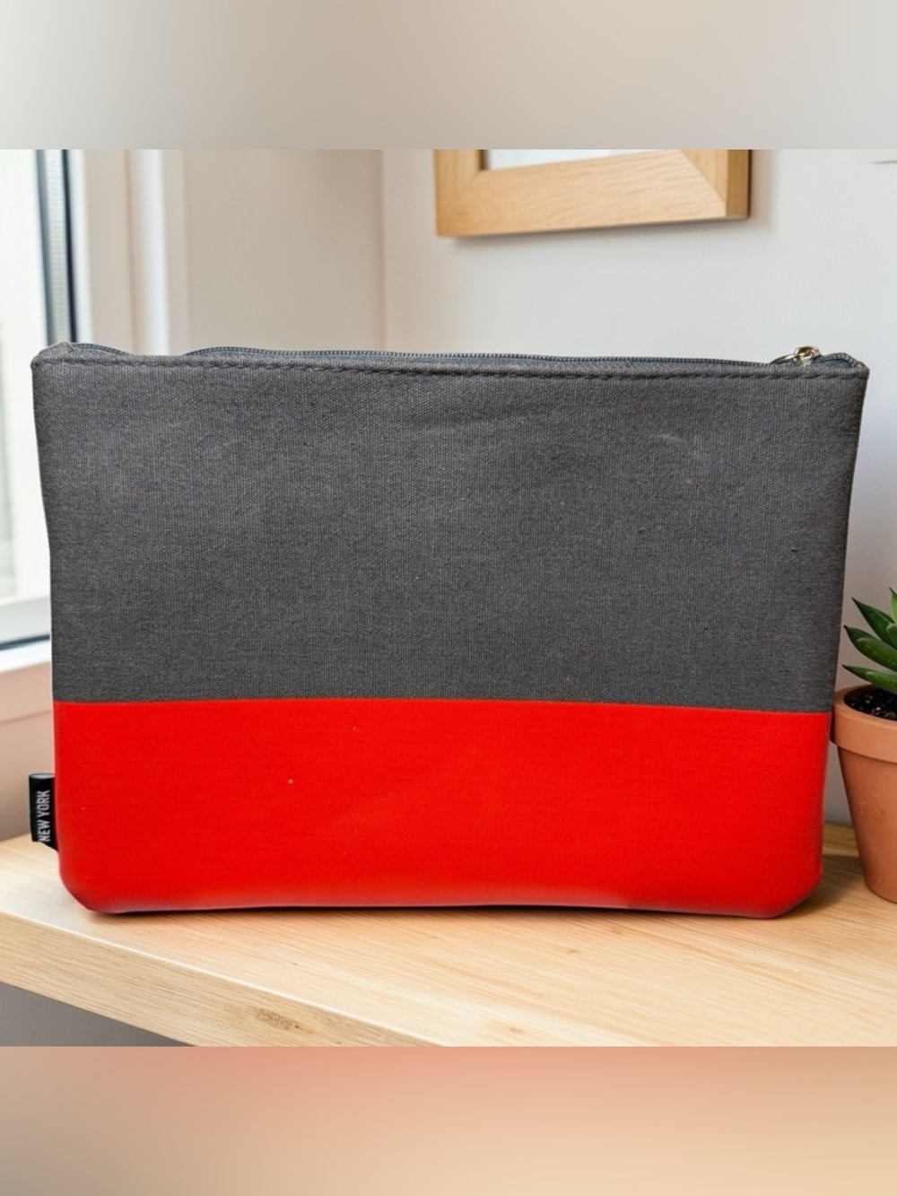 Jack Spade Gray & Red Travel Pouch | Canvas Tech Organizer